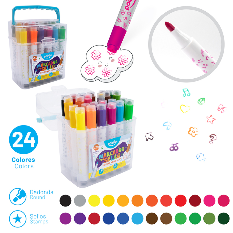 SET DE MARCADORES CON SELLO x24 COLORES