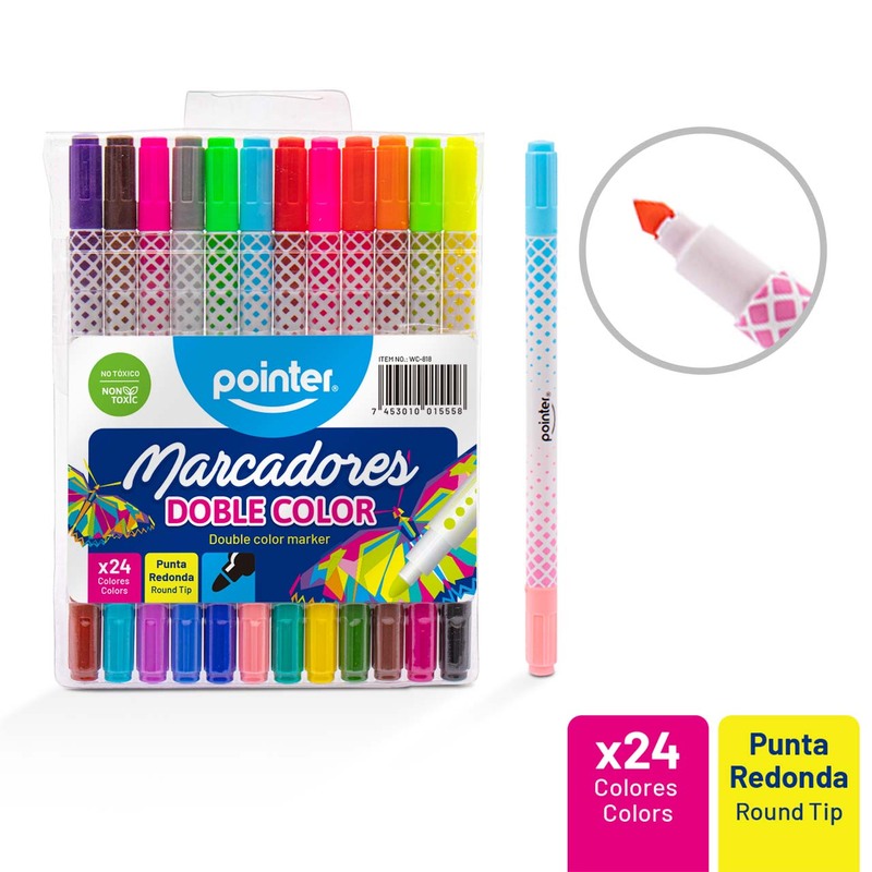 MARCADORES DOBLE PUNTA x 24 COLORES