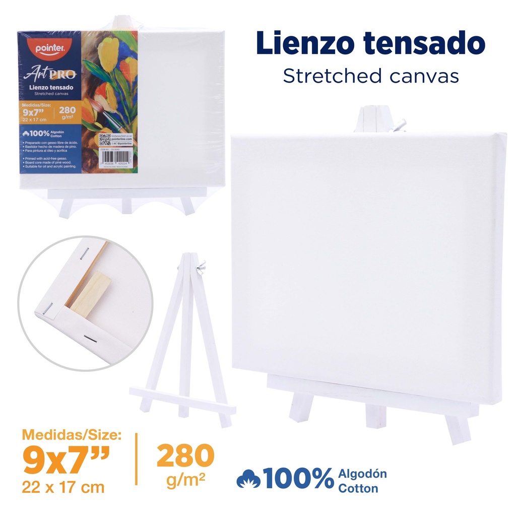 MINI LIENZO BLANCO CON CABALLETE - 17x22CM