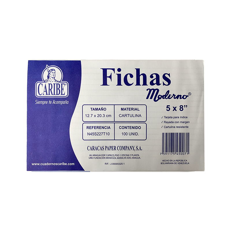 TARJETAS INDICE RAYADAS (FICHAS) 5X8"