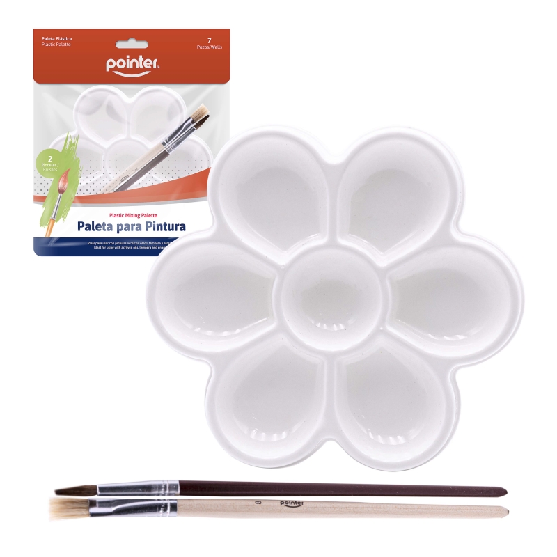 PALETA PLASTICA PARA PINTURA +2 PINCELES