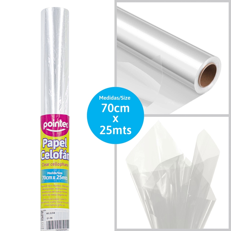 PAPEL CELOFAN 70CMX25MTS (TRANSPARENTE)
