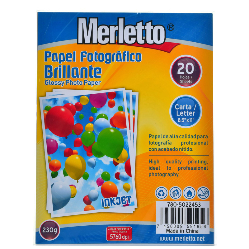 PAPEL FOTOGRAFICO BRILLANTE 230G - CARTA x20 HOJAS