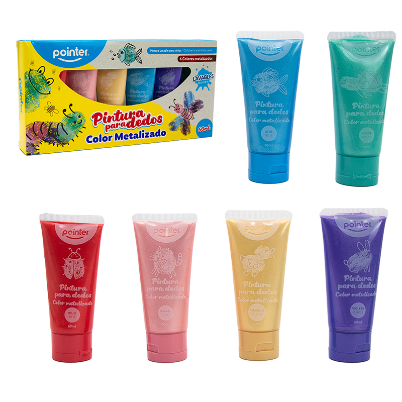 PINTADEDOS METALICOS 60ml x 6 COLORES (METALIZADA)