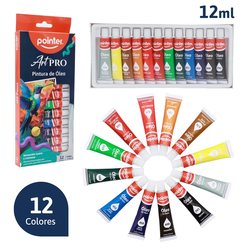 PINTURA AL OLEO 12ML x12 COLORES