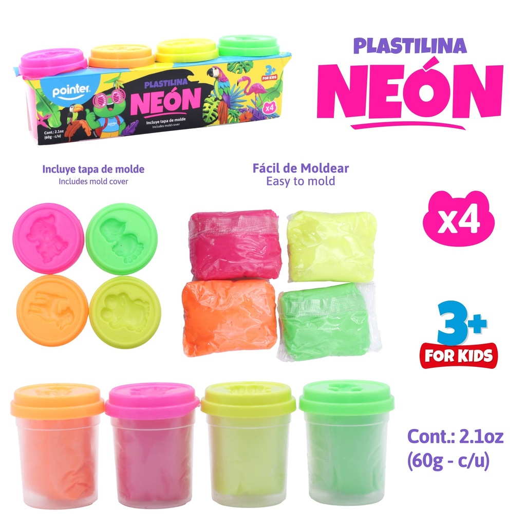 PLASTILINA PARA MOLDEAR x 4 (NEON)