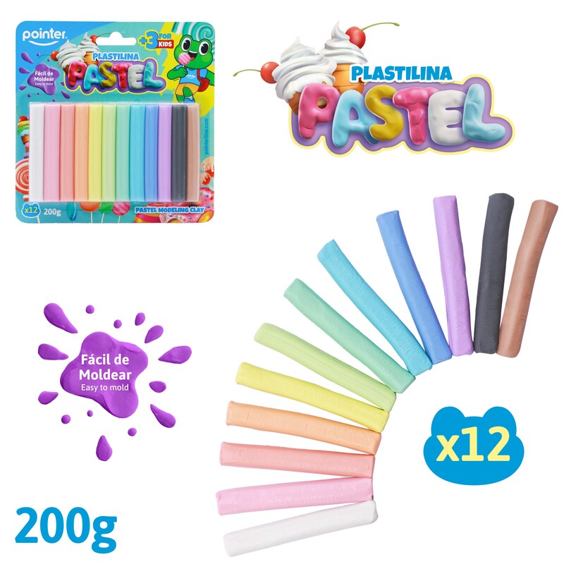 PLASTILINA PASTEL x 12 COLORES