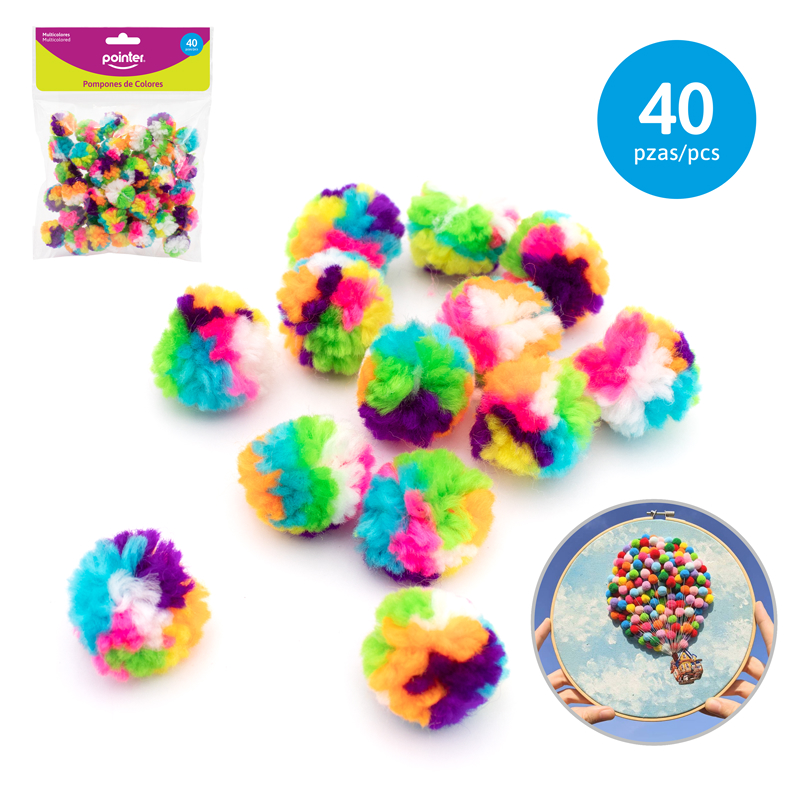 POMPONES MULTICOLOR x 40 PIEZAS