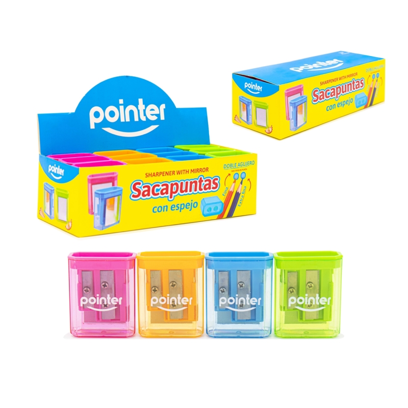 SACAPUNTAS PLASTICO DOBLE CON DEPOSITO Y ESPEJO