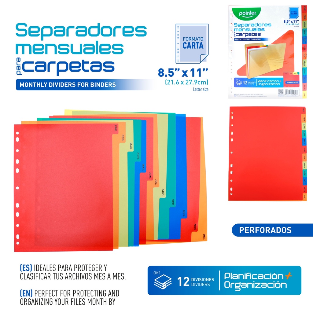 SEPARADORES PLASTICOS 12 DIVISIONES 8.5"x11"