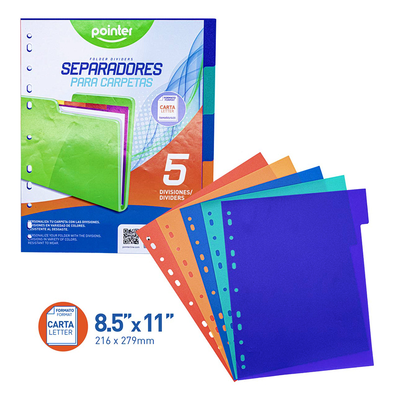 SEPARADORES PLASTICOS PARA CARPETA - CARTA 21,6x27x9Cm (5 DIVISIONES)