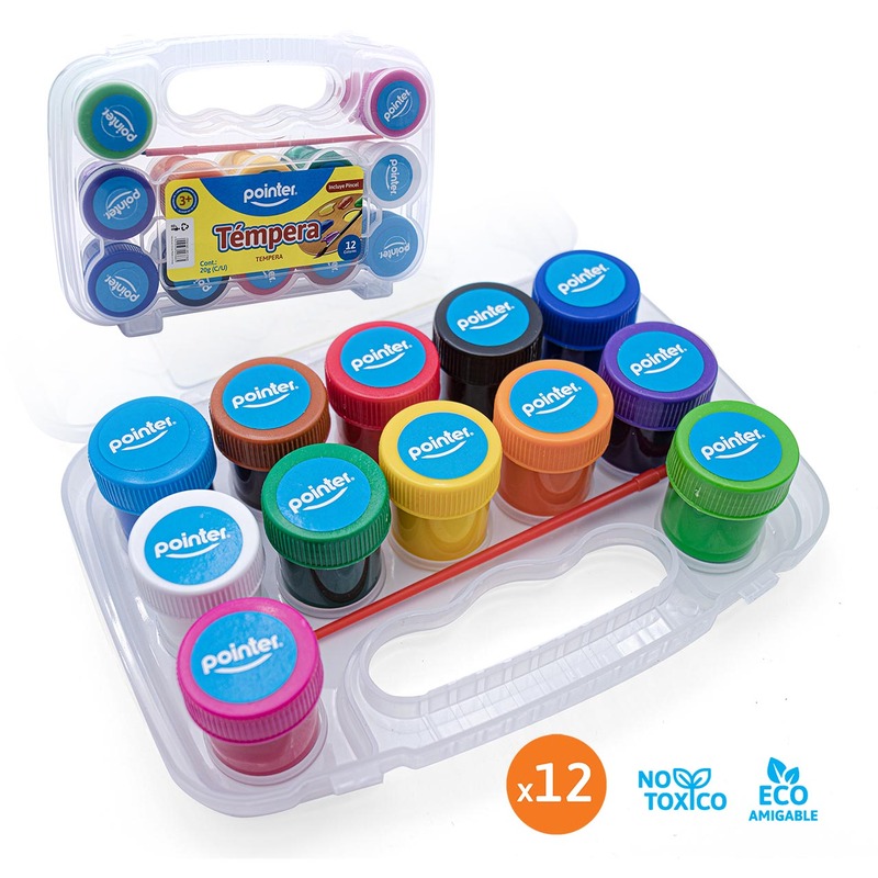 TEMPERA 12 COLORES + PINCEL