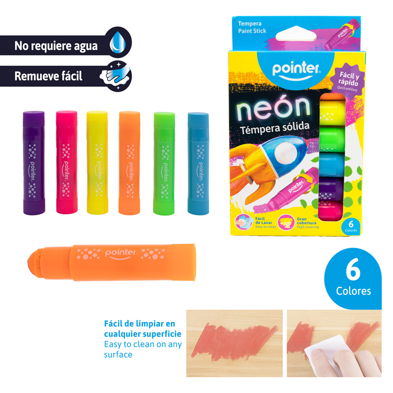 TEMPERA SOLIDA NEON x6 COLORES