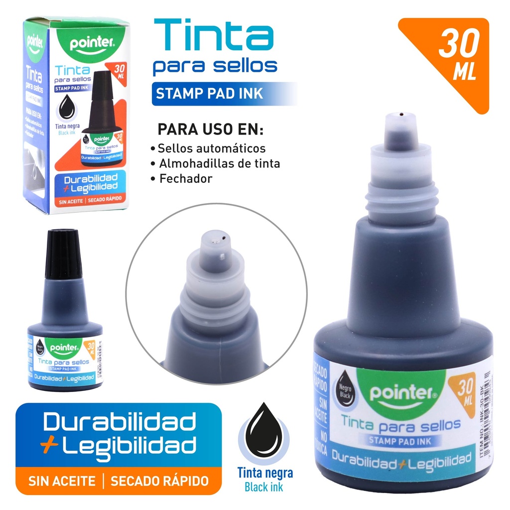 TINTA NEGRA PARA ALMOHADILLA DE SELLOS - 30ML