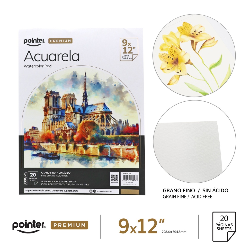 LIBRETA PARA ACUARELA 9x12" x20 HOJAS