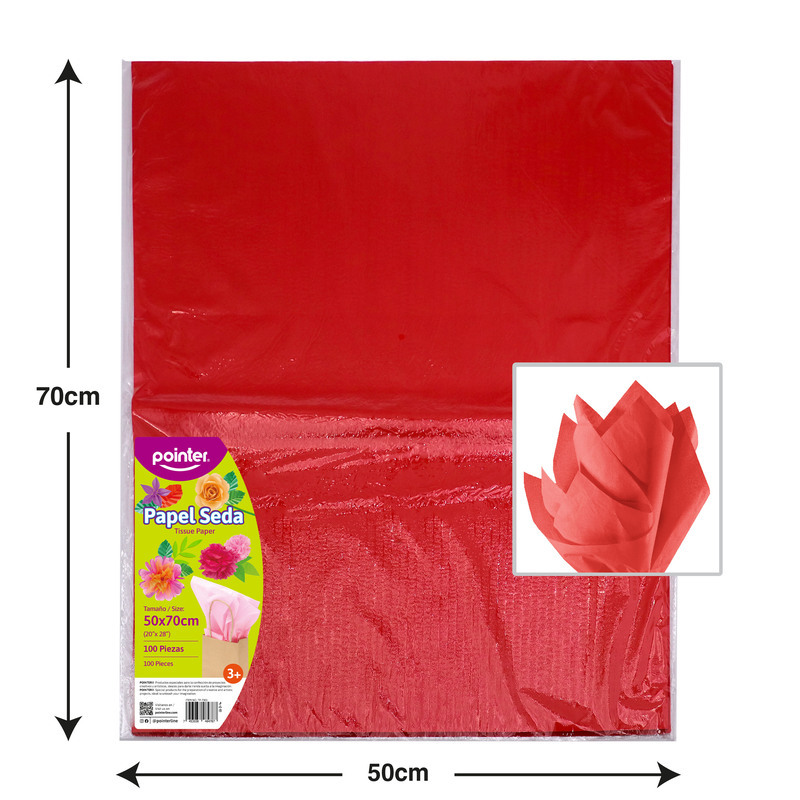 PAPEL SEDA 50X70CM, SET X100 PIEZAS (ROJO)