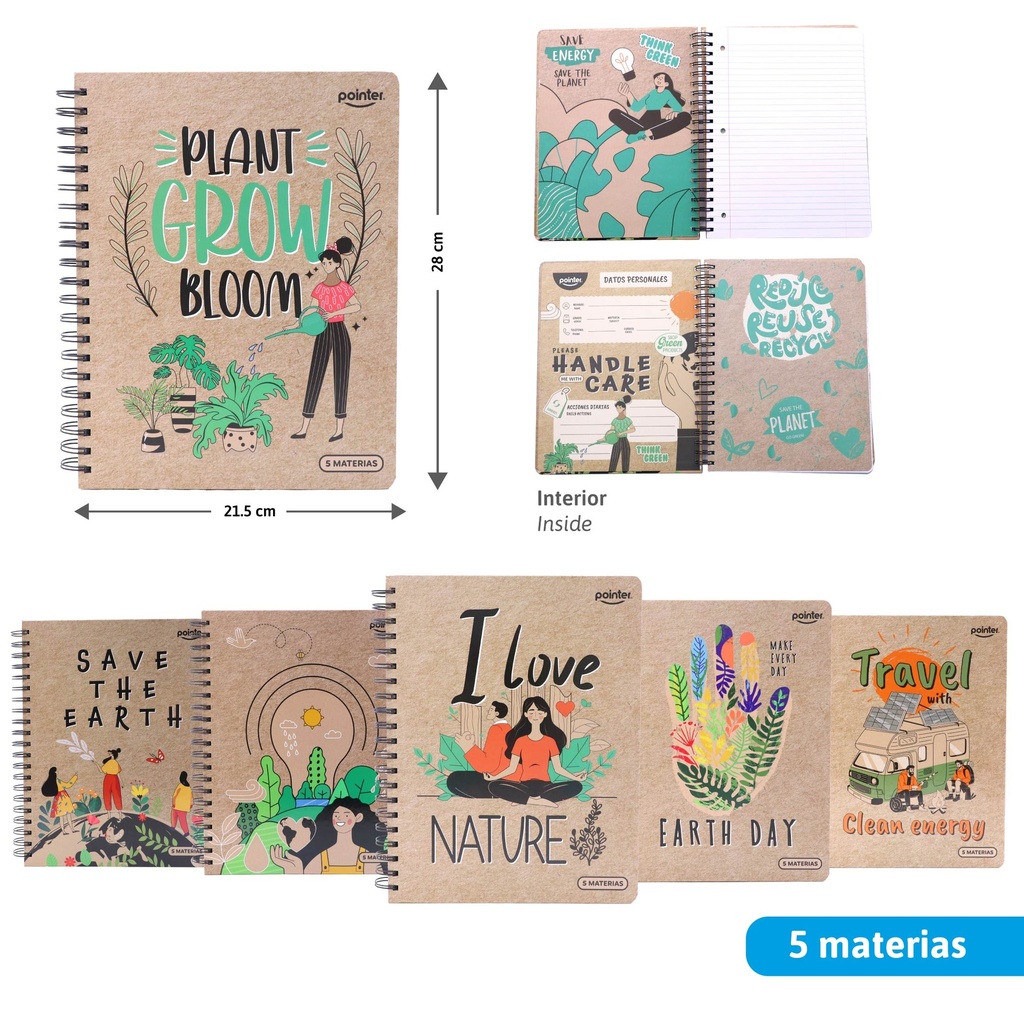 LIBRETA ESPIRAL 5 MATERIAS x165 HOJAS