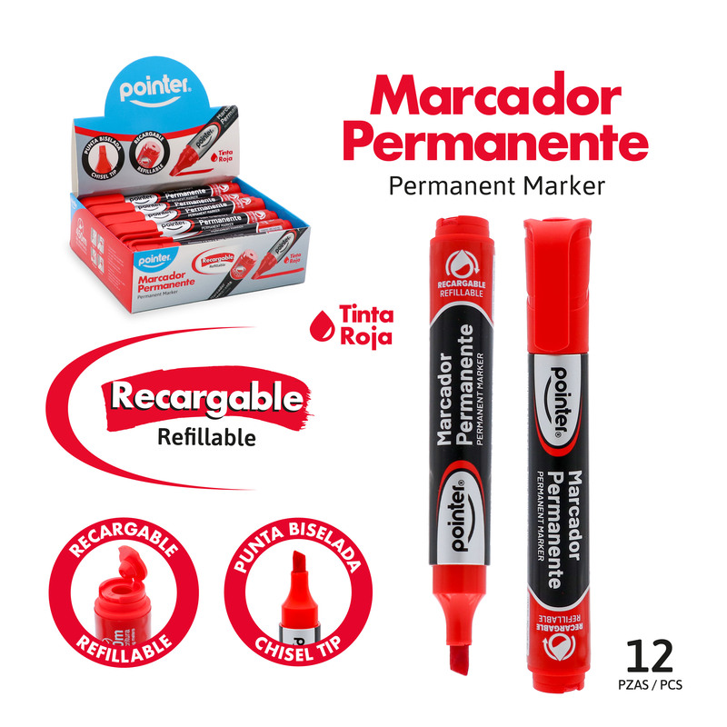 MARCADOR PERMANENTE ROJO RECARGABLE