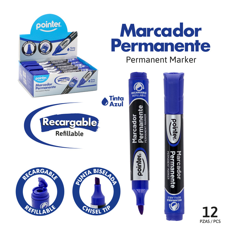MARCADOR PERMANENTE AZUL RECARGABLE
