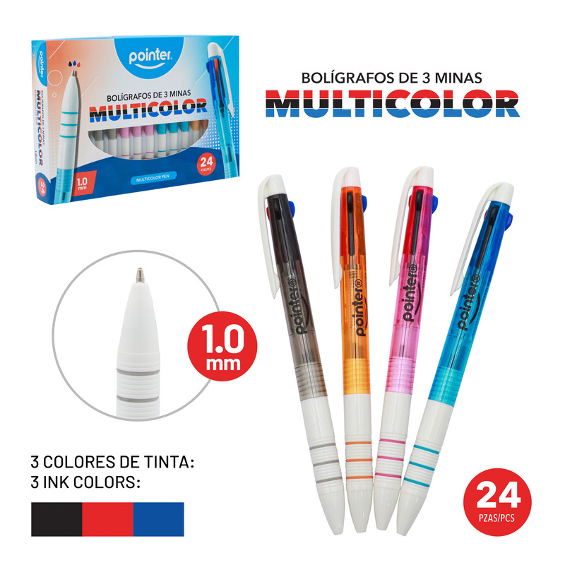 BOLIGRAFO RETRACTIL MULTICOLOR - 1.0MM x 3 COLORES
