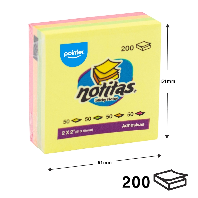NOTAS ADHESIVAS NEON - 2x2" x200 HOJAS