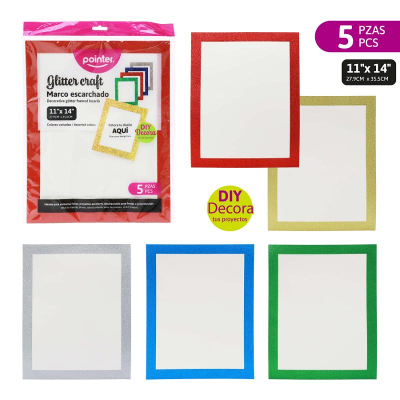CARTONCILLO CON MARCO DE COLOR x 5 PIEZAS (11"x14")
