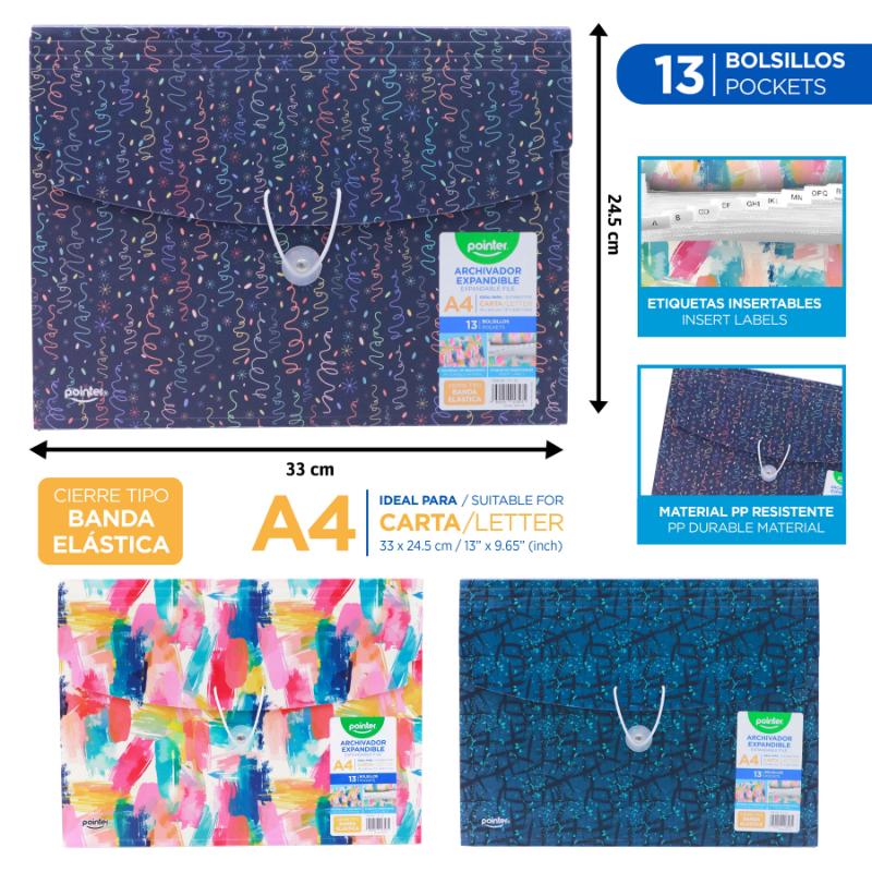 ARCHIVADOR PLASTICO EXPANDIBLE PORTADOCUMENTOS A4