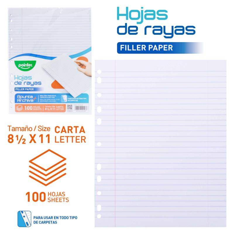 HOJAS DE RAYAS CON ORIFICIOS (100 HOJAS)