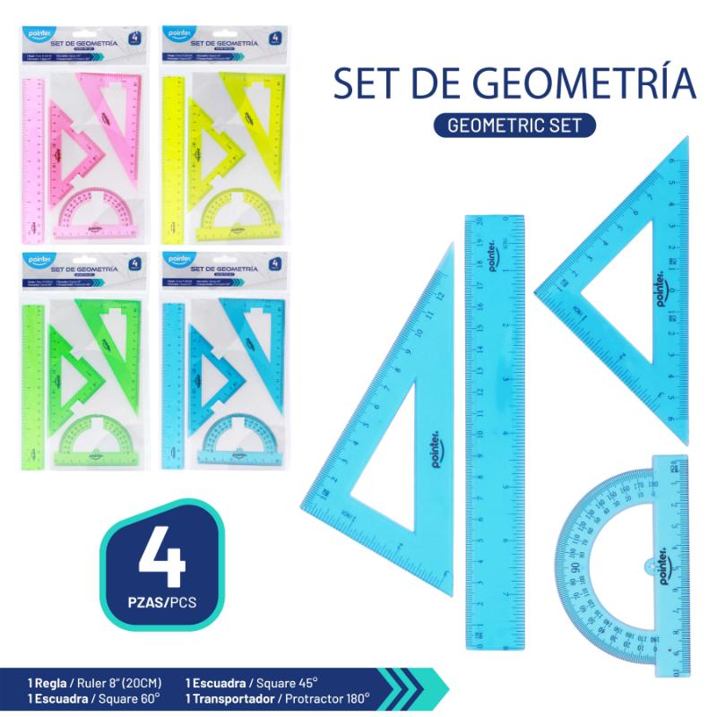 SET DE REGLAS GEOMETRICAS 20 CM - 4 PIEZAS
