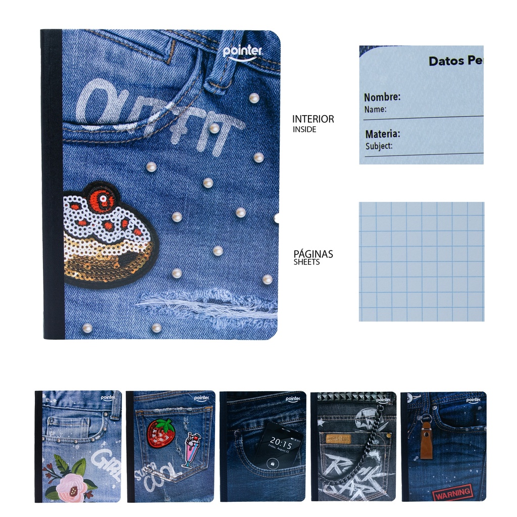 CUADERNO COSIDO A4 CUADRITOS x100 HOJAS (JEANS)