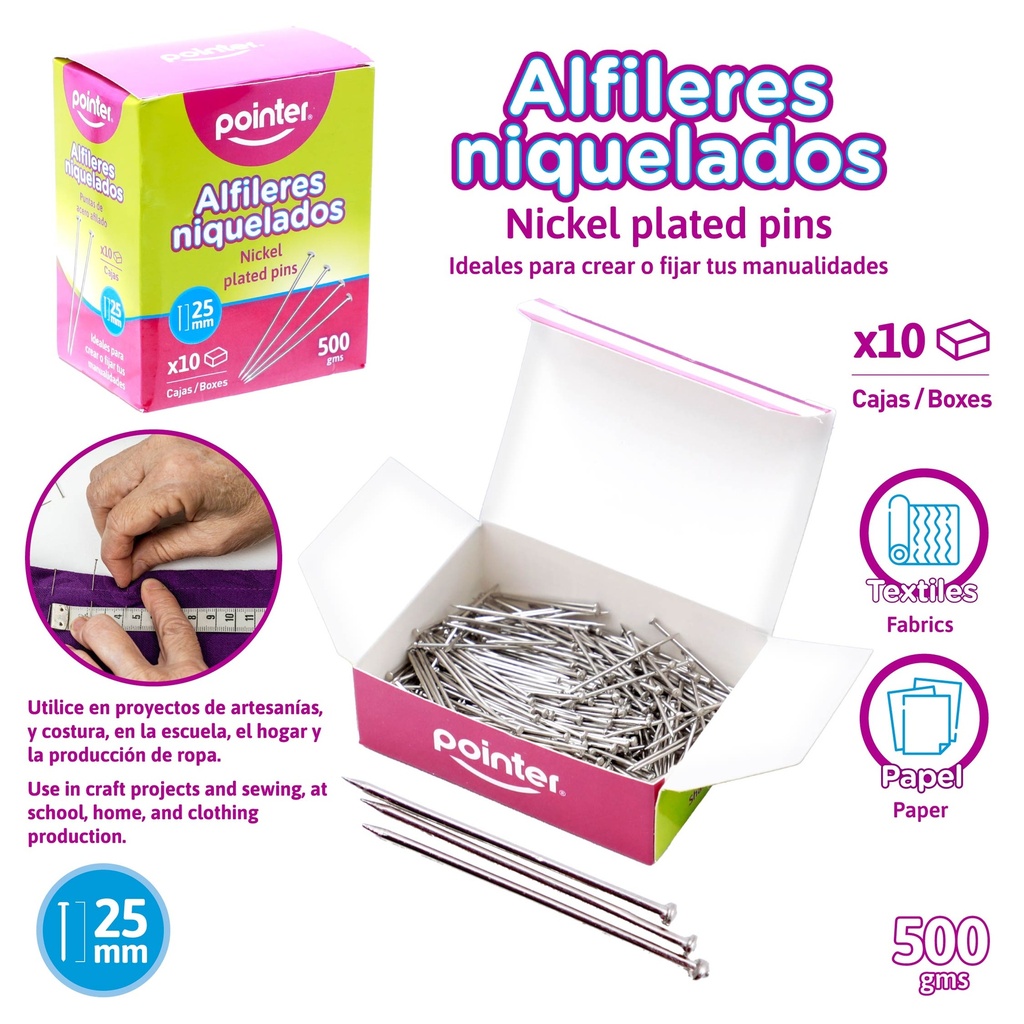 ALFILERES NIQUELADOS 25MM 