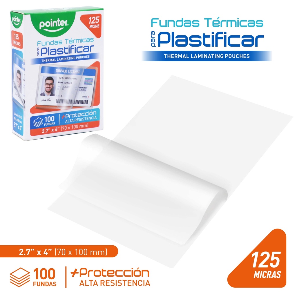 LAMINAS PARA PLASTIFICAR TAMAÑO CARNET 125 MICRAS - 7x10CM