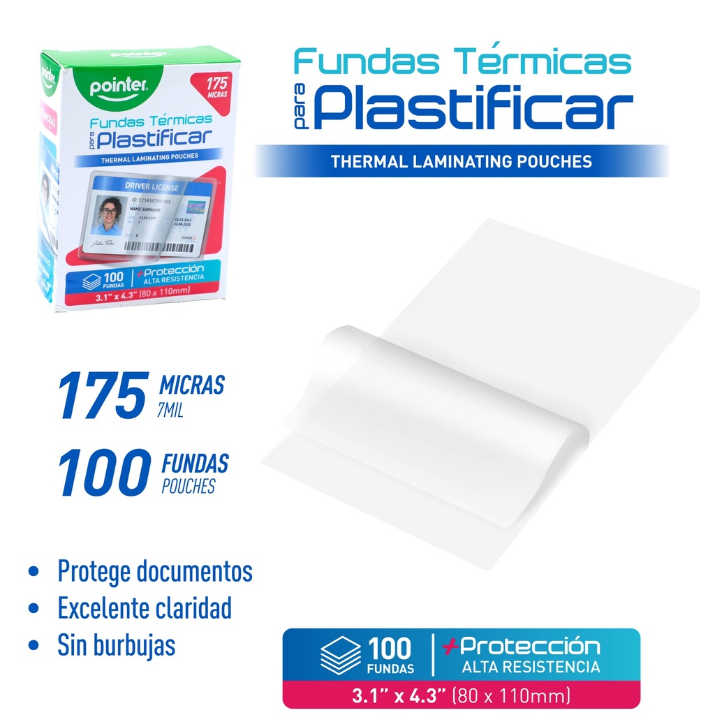 LAMINAS PARA PLASTIFICAR TAMAÑO CARNET 175 MICRAS - 8x11CM