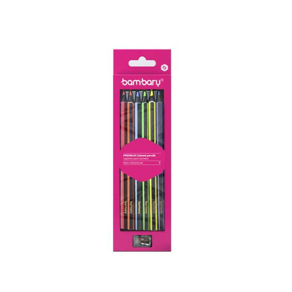 LAPICES DE COLORES HEX 6 UND NEON 7" X3.0 + SACAPUNTAS