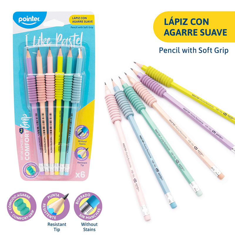 SET DE LAPICES 2HB COMFORT GRIP PASTEL x6PZS