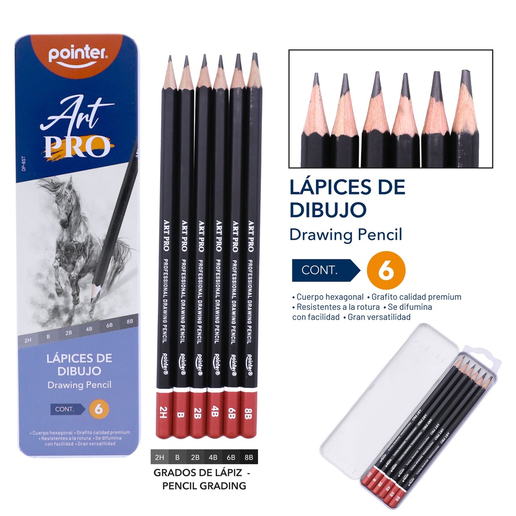 SET DE LAPICES DE DIBUJO ART PRO x6 PIEZAS