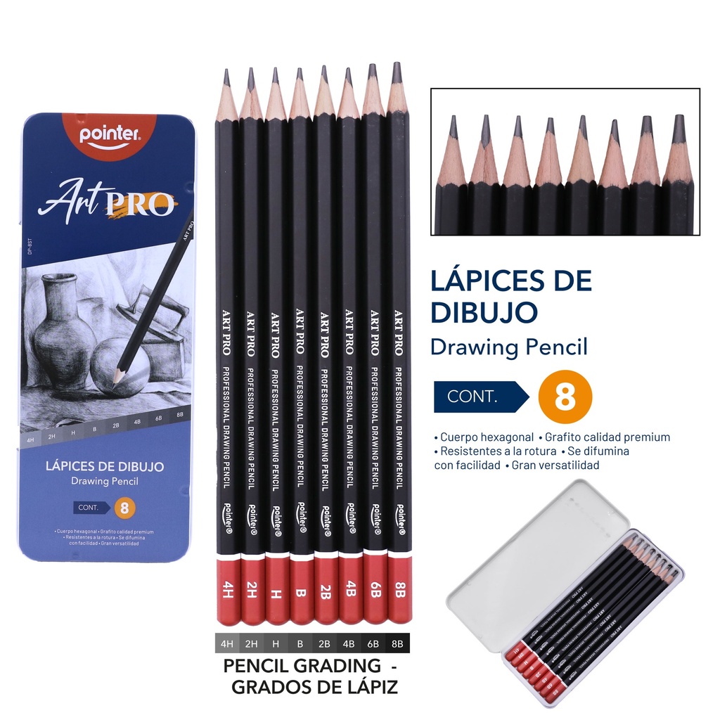 SET DE LAPICES DE DIBUJO ART PRO x8 PIEZAS
