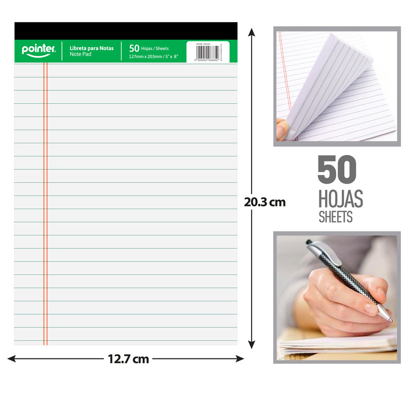 LIBRETA PARA NOTAS EMPASTADA x50 HOJAS - 12.7 x 20.3CM