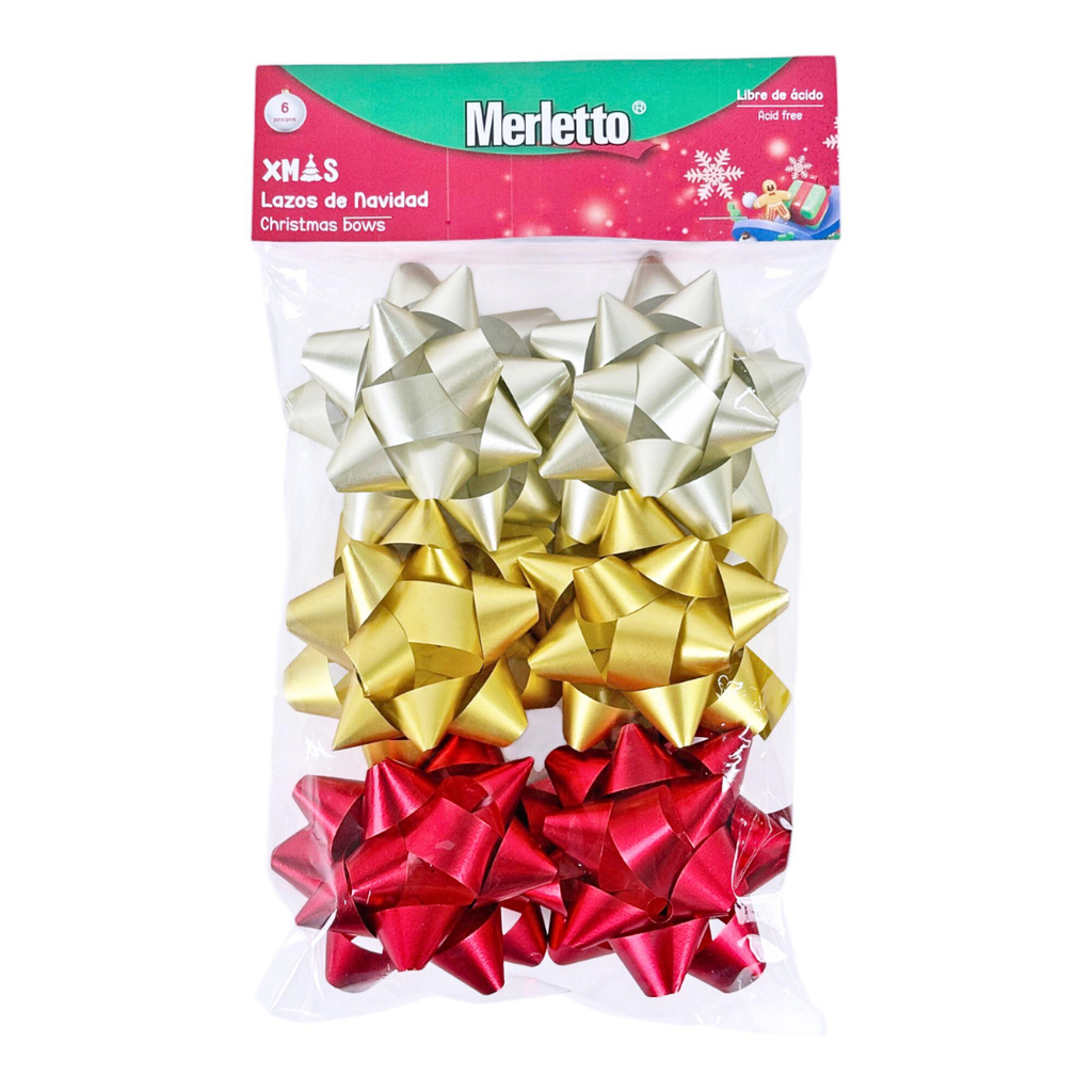 SET DE 6 LAZOS SATINADO 3" 3 COLORES SURTIDOS 15x25