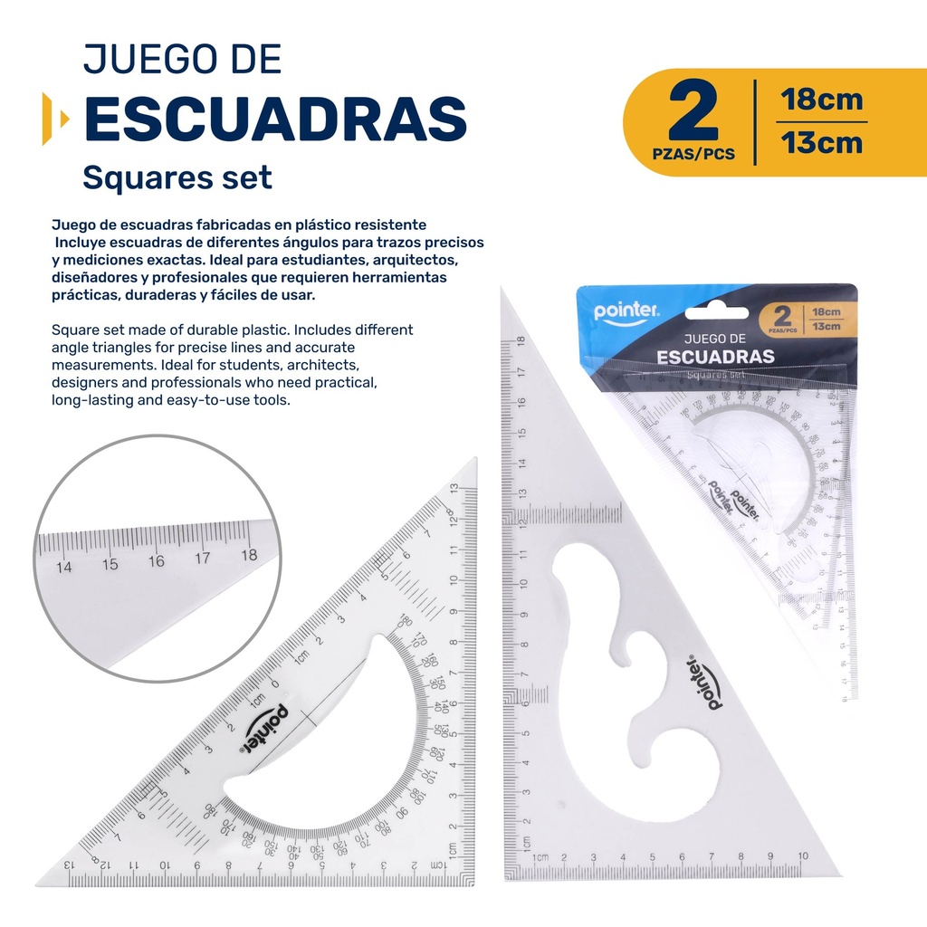 JUEGO DE ESCUADRAS 13 Y 18 cm