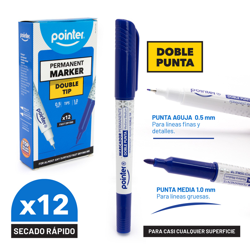 MARCADOR PERMANENTE DOBLE PUNTA x 12 PZAS.
