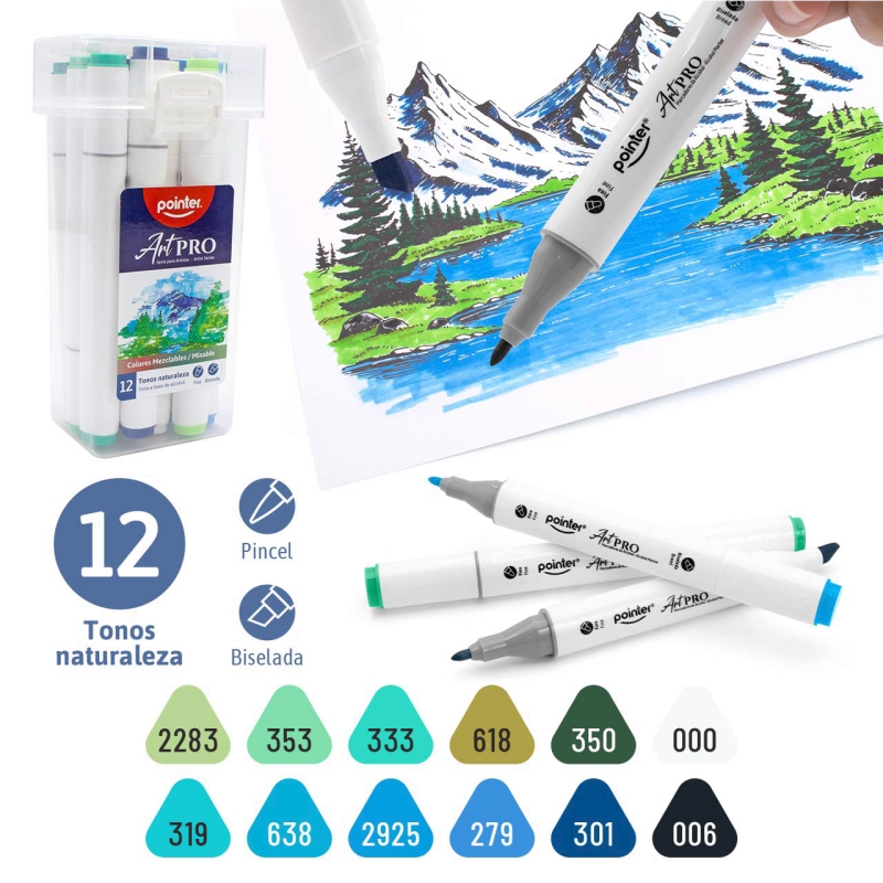 SET DE MARCADORES MEZCLABLES ART PRO DOBLE PUNTA x12 TONOS NATURALEZA