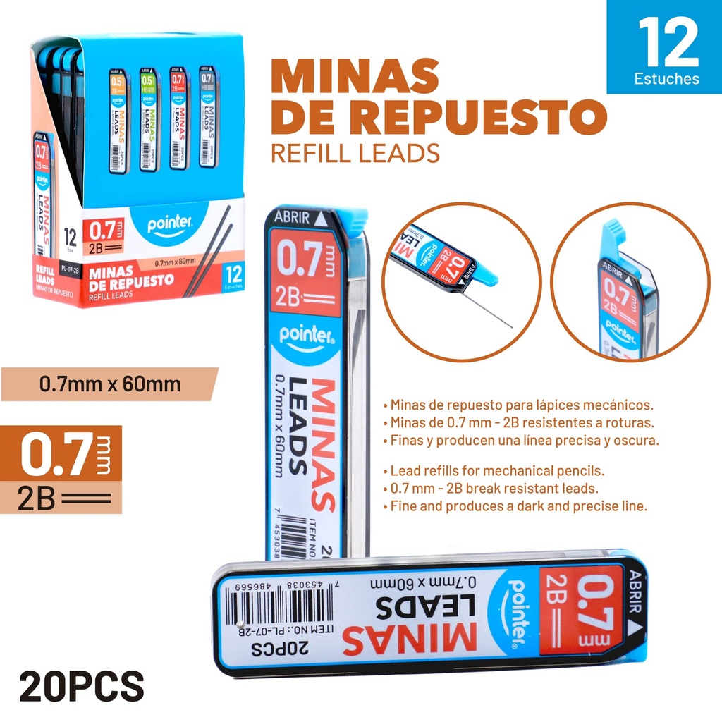 MINAS DE REPUESTO 2B 0.7MM