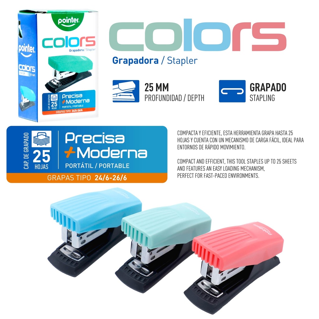 MINI GRAPADORA NEON - 12 HOJAS