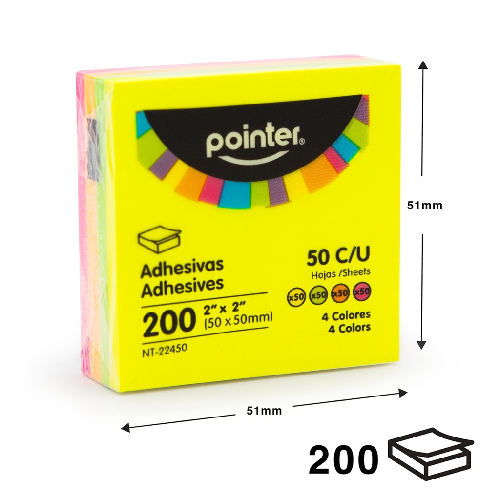 NOTAS ADHESIVAS NEON - 2x2" x200 HOJAS