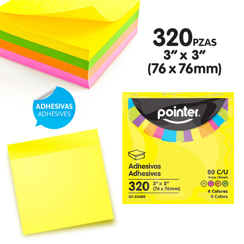 NOTAS ADHESIVAS NEON - 3x3" x320 HOJAS