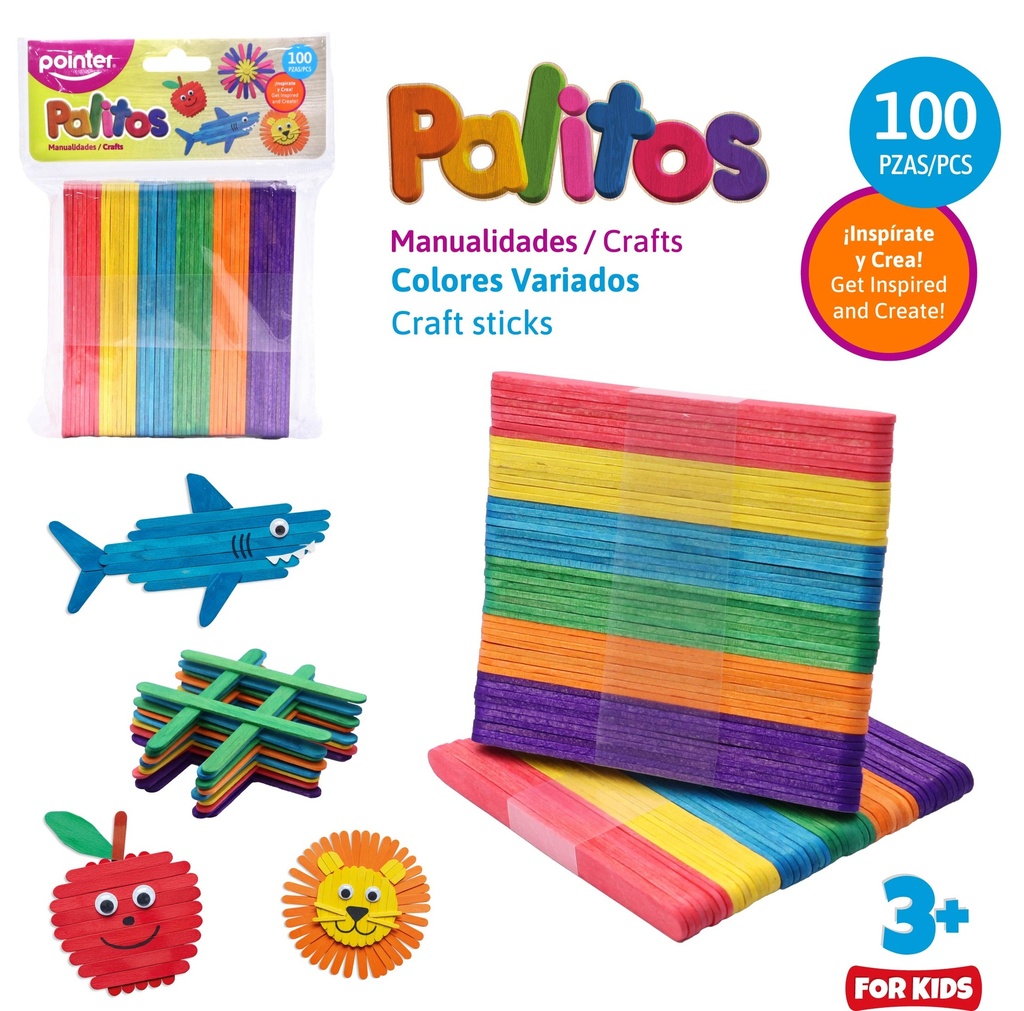 PALITOS DE COLORES PARA MANUALIDADES x 100 PIEZAS