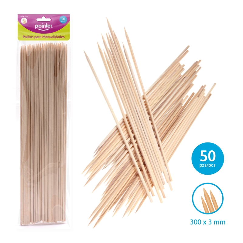 PALITOS PARA MANUALIDADES (COLOR NATURAL) - 300 x 3MM x50PZAS