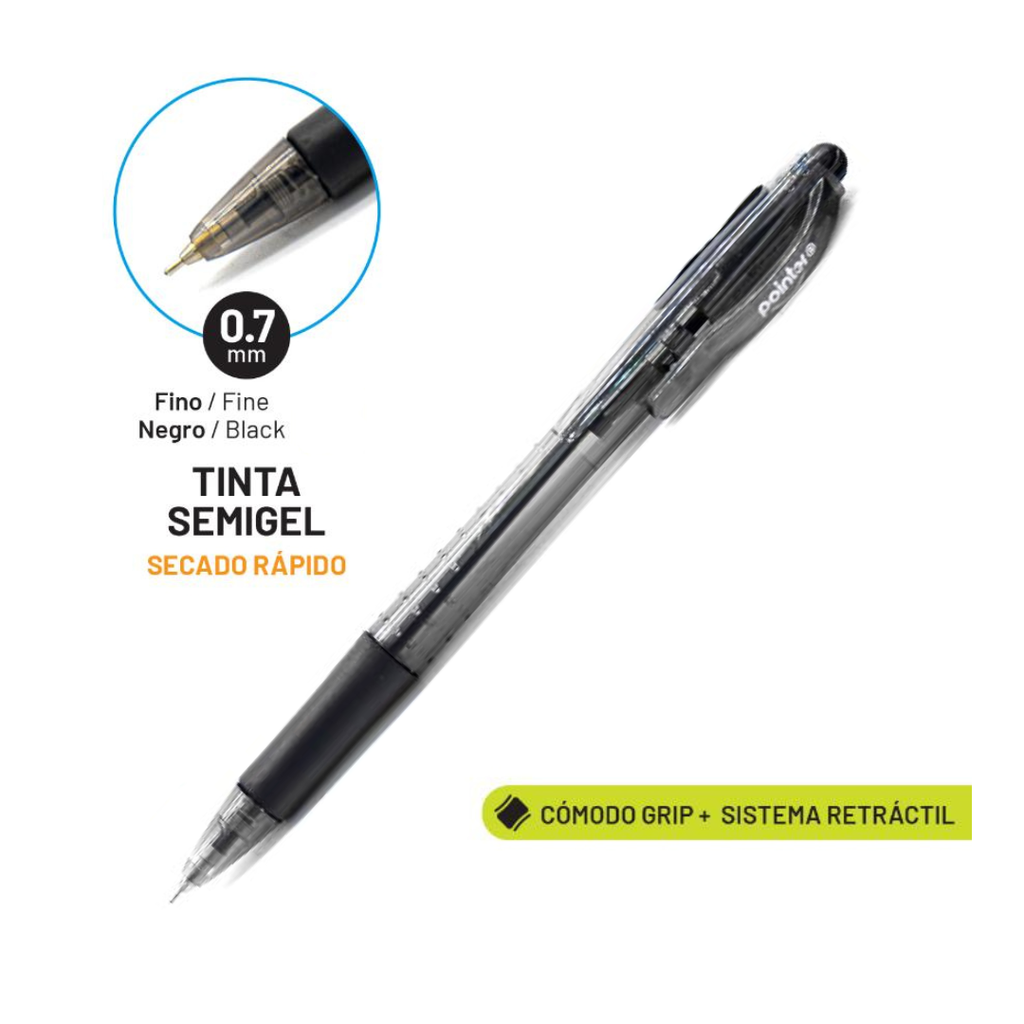 BOLIGRAFO RETRACTIL SEMIGEL NEGRO ULTRA COMODO 0.7MM UNIDAD