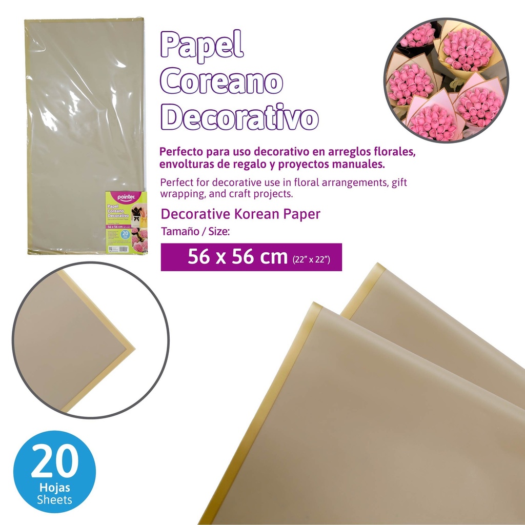 PAPEL COREANO CAQUI BORDE DORADO 56x56 cm